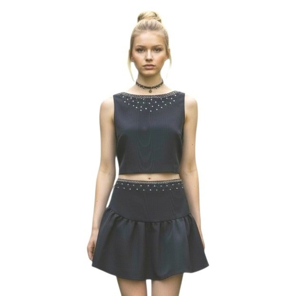 LoveShackFancy Kanoa Crop Top & Skirt Set Women's Size 2 Rhinestone Indie Sleaze